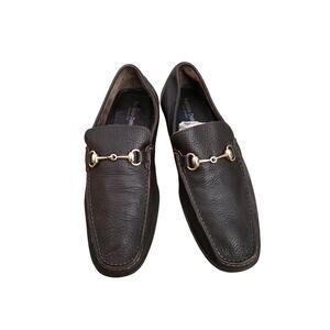 EUC Patrizio Dolci, Italian made, brown leather‎ loafers, metal decor, sz 9